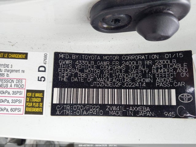 Aukcja sprzedaży 2015 Toyota Prius V Three, vin: JTDZN3EU2FJ022414, numer aukcji: 45798151