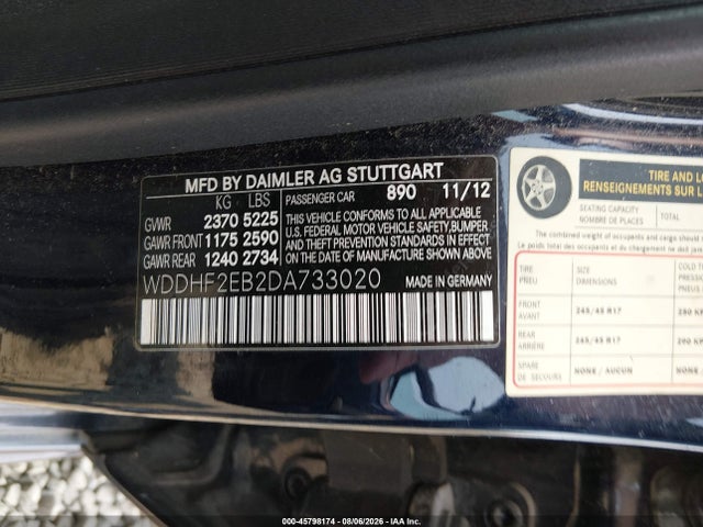 Aukcja sprzedaży 2013 Mercedes-benz E 350 Bluetec, vin: WDDHF2EB2DA733020, numer aukcji: 45798174