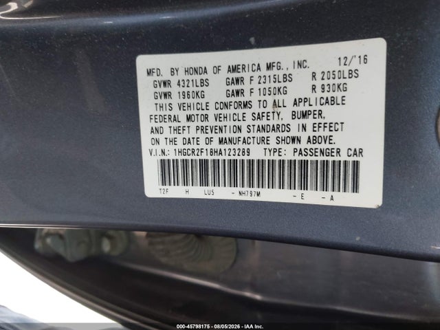 Honda Accord Sport Se 2017 1HGCR2F18HA123289 Image 9