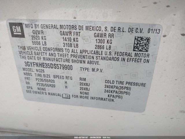 Продаж на аукціоні авто 2013 Cadillac Srx Performance Collection, vin: 3GYFNHE35DS579900, номер лоту: 45798197