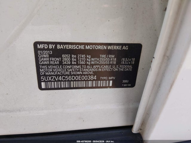 45798200 :رقم المزاد ، 5UXZV4C56D0E00384 vin ، 2013 Bmw X5 Xdrive35i/xdrive35i Premium/xdrive35i Sport Activity مزاد بيع
