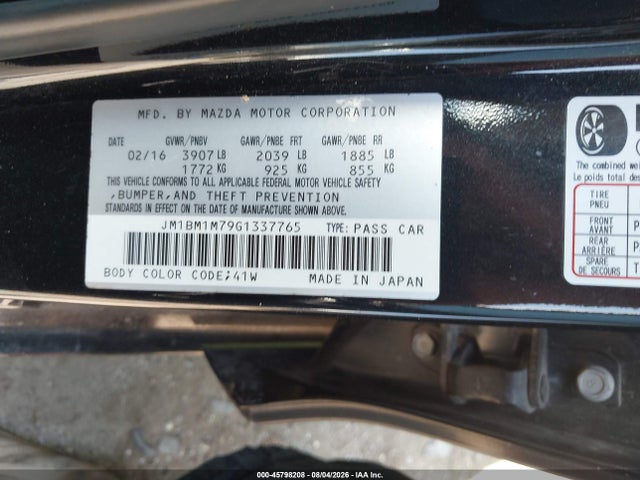 2016 Mazda Mazda3 I Touring მანქანა იყიდება აუქციონზე, vin: JM1BM1M79G1337765, აუქციონის ნომერი: 45798208