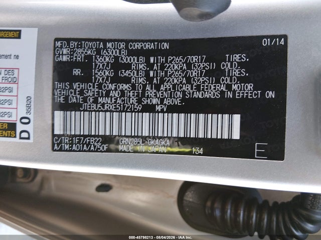 Toyota 4RUNNER SR5 2014 JTEBU5JRXE5172159 Image 9