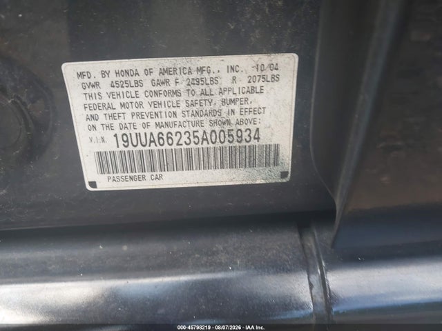 2005 Acura Tl მანქანა იყიდება აუქციონზე, vin: 19UUA66235A005934, აუქციონის ნომერი: 45798219