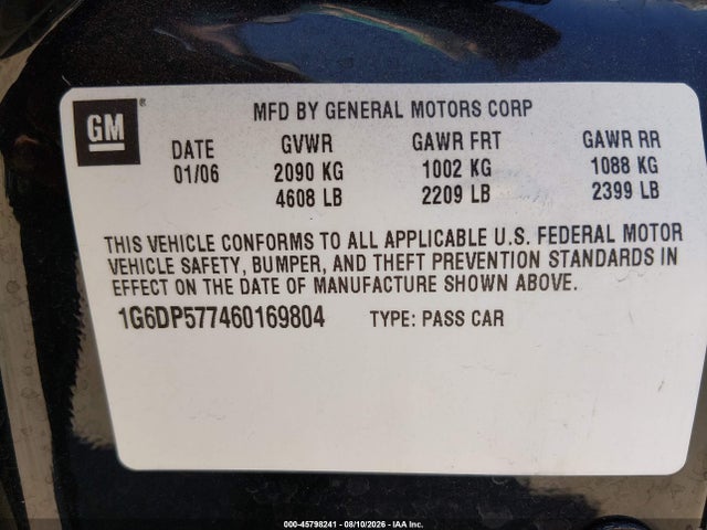 45798241 :رقم المزاد ، 1G6DP577460169804 vin ، 2006 Cadillac Cts Base W/1sb مزاد بيع