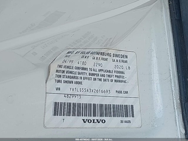 Aukcja sprzedaży 1999 Volvo S70, vin: YV1LS55A3X2616693, numer aukcji: 45798242
