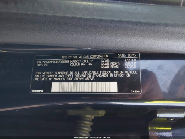 Aukcja sprzedaży 2016 Volvo S60 T5 Drive-e Premier, vin: YV126MFK3G2396568, numer aukcji: 45798256