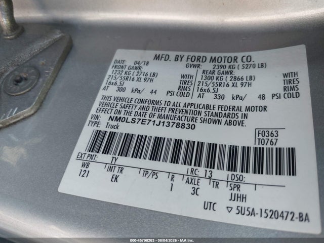 45798263 :رقم المزاد ، NM0LS7E71J1378830 vin ، 2018 Ford Transit Connect Xl مزاد بيع