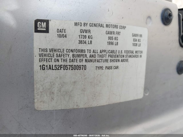 Aukcja sprzedaży 2005 Chevrolet Cobalt Ls, vin: 1G1AL52F057500970, numer aukcji: 45798265