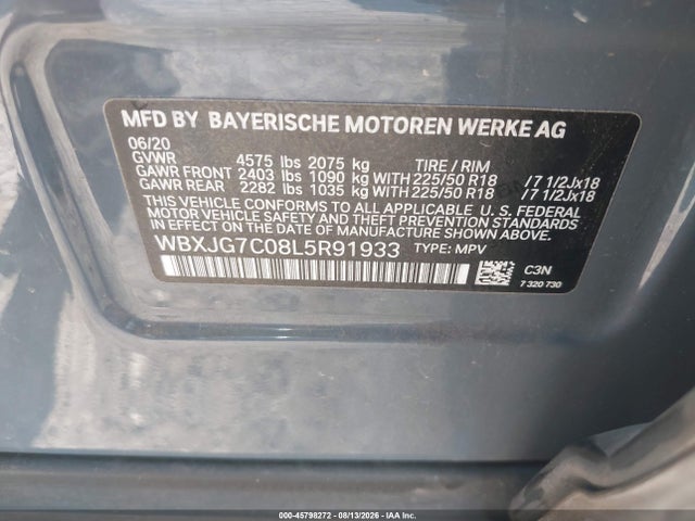 Продаж на аукціоні авто 2020 Bmw X1 Sdrive28i, vin: WBXJG7C08L5R91933, номер лоту: 45798272