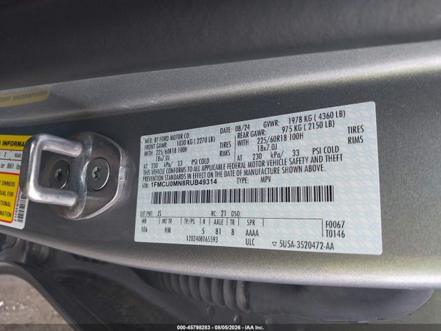 Продаж на аукціоні авто 2024 Ford Escape St-line, vin: 1FMCU0MN8RUB49314, номер лоту: 45798283