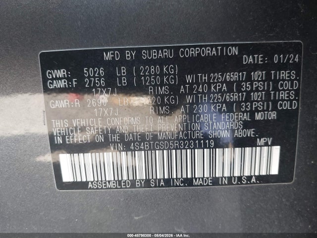 Продажа на аукционе авто 2024 Subaru Outback Wilderness, vin: 4S4BTGSD5R3231119, номер лота: 45798300
