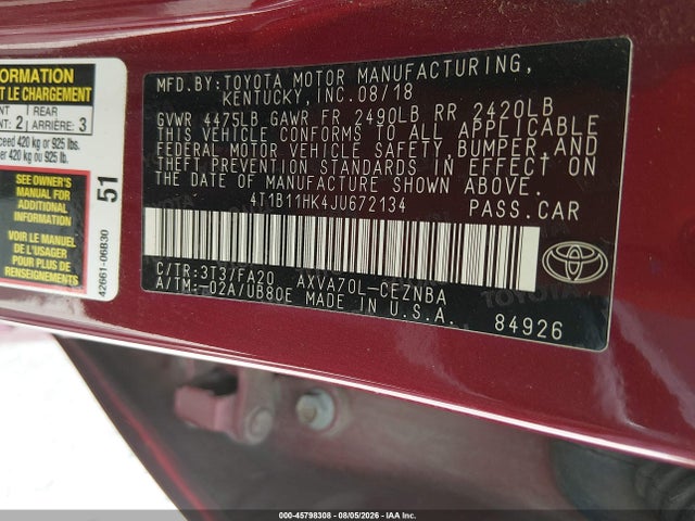 Toyota CAMRY LE 2018 4T1B11HK4JU672134 Image 9