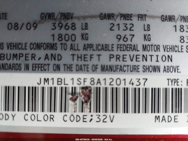 Продаж на аукціоні авто 2010 Mazda Mazda3 I Touring, vin: JM1BL1SF8A1201437, номер лоту: 45798335