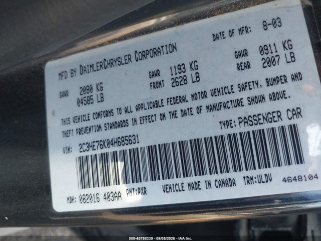 45798339 :رقم المزاد ، 2C3HE76K04H685631 vin ، 2004 Chrysler 300m Special مزاد بيع