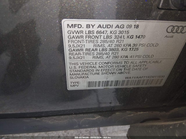 Aukcja sprzedaży 2019 Audi Q7 55 Premium, vin: WA1VAAF71KD011530, numer aukcji: 45798356