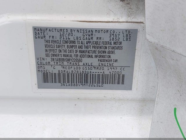 Продажа на аукционе авто 2021 Nissan Sentra S Xtronic Cvt, vin: 3N1AB8BV9MY226560, номер лота: 45798379