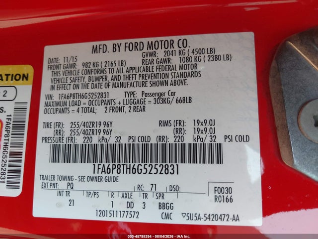 1FA6P8TH6G5252831 Ford Mustang Ecoboost