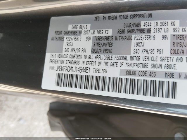 Aukcja sprzedaży 2018 Mazda Cx-5 Touring, vin: JM3KFACM1J1454451, numer aukcji: 45798424