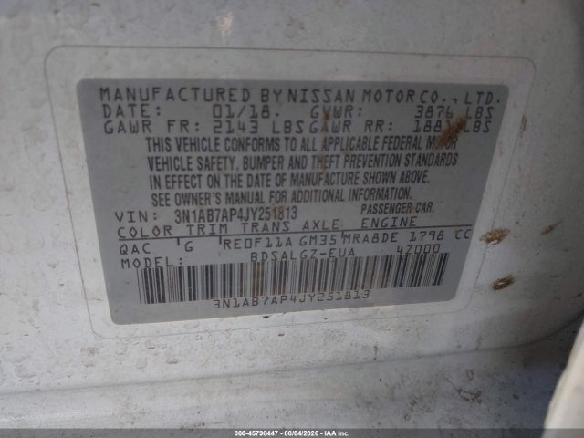 3N1AB7AP4JY251813 Nissan SENTRA SL