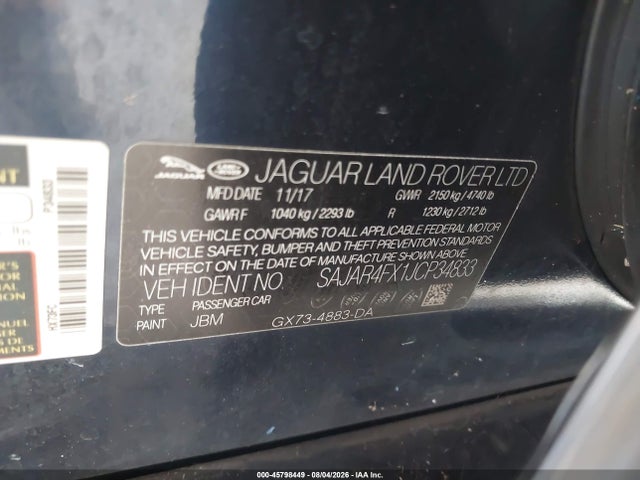 Продажа на аукционе авто 2018 Jaguar Xe 25t, vin: SAJAR4FX1JCP34833, номер лота: 45798449