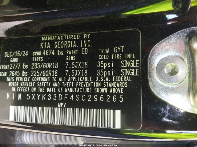 Продажа на аукционе авто 2025 Kia Sportage Ex, vin: 5XYK33DF4SG296265, номер лота: 45798475