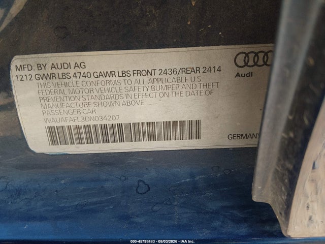 45798483 :رقم المزاد ، WAUAFAFL3DN034207 vin ، 2013 Audi A4 2.0t Premium مزاد بيع