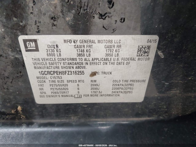 Продаж на аукціоні авто 2015 Chevrolet Silverado 1500 Work Truck, vin: 1GCRCPEH8FZ316255, номер лоту: 45798495