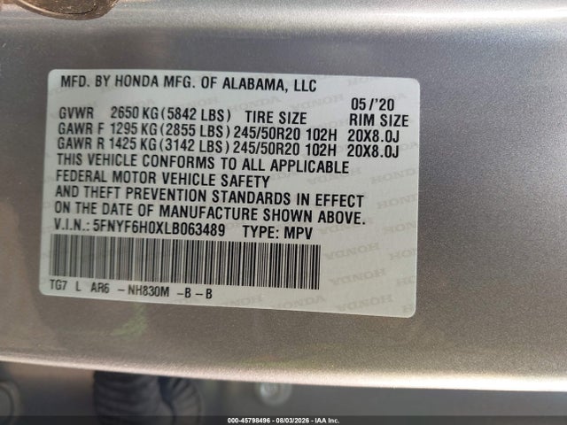 Honda Pilot Awd Elite 2020 5FNYF6H0XLB063489 Image 9