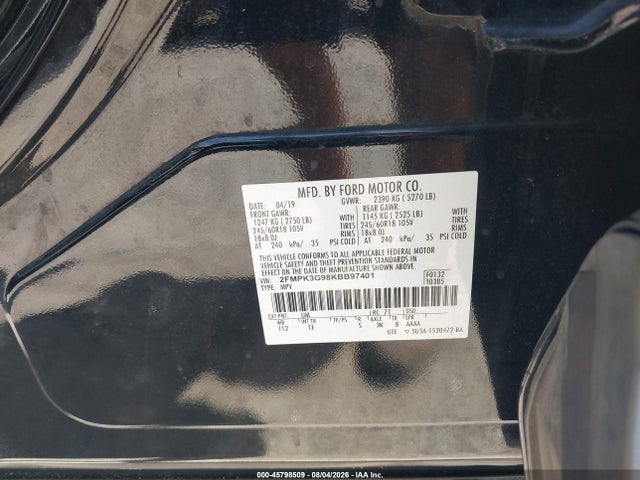 2019 Ford Edge Se მანქანა იყიდება აუქციონზე, vin: 2FMPK3G98KBB97401, აუქციონის ნომერი: 45798509