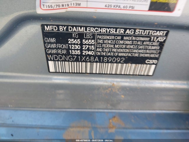 Aukcja sprzedaży 2008 Mercedes-benz S 550, vin: WDDNG71X68A189092, numer aukcji: 45798535