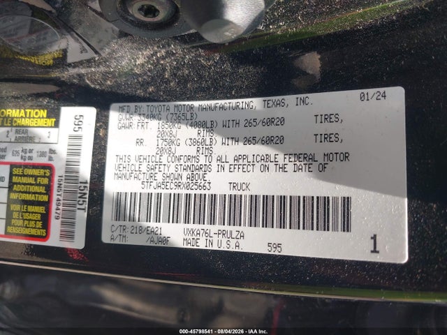 Продажа на аукционе авто 2024 Toyota Tundra Limited, vin: 5TFJA5EC9RX025663, номер лота: 45798541