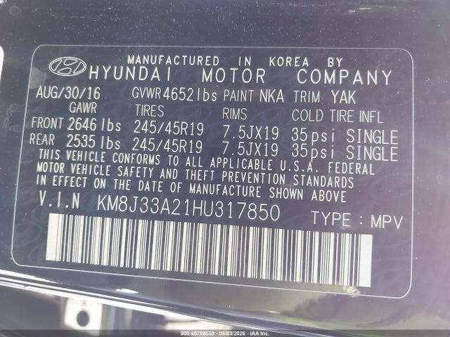 Hyundai Tucson Limited 2017 KM8J33A21HU317850 Image 9