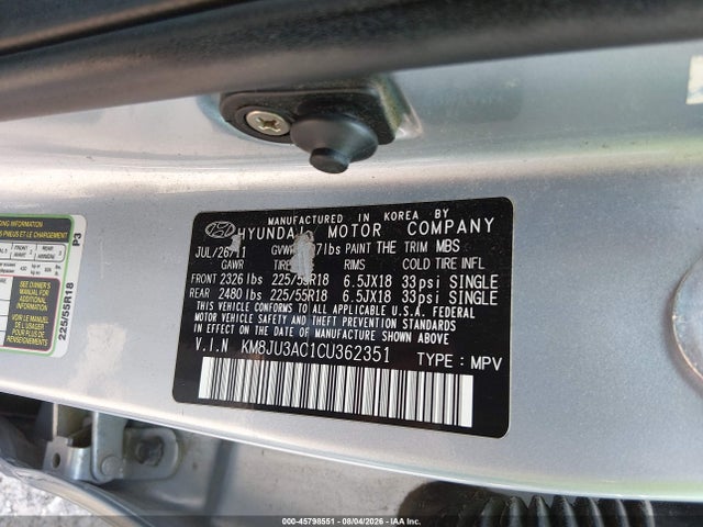 Aukcja sprzedaży 2012 Hyundai Tucson Limited, vin: KM8JU3AC1CU362351, numer aukcji: 45798551