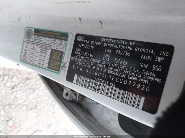 Продаж на аукціоні авто 2016 Kia Optima Ex, vin: 5XXGU4L36GG077920, номер лоту: 45798606
