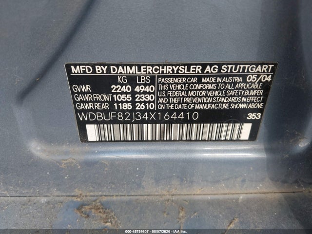 45798607 :رقم المزاد ، WDBUF82J34X164410 vin ، 2004 Mercedes-benz E 320 4matic مزاد بيع