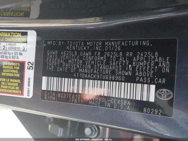 Toyota CAMRY SE 2026 4T1DAACK9TU698960 Image 9