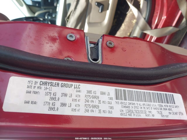 45798612 :رقم المزاد ، 1C6RD6LT6CS153132 vin ، 2012 Ram 1500 Lone Star مزاد بيع