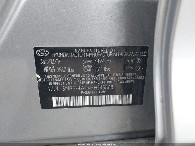 Продаж на аукціоні авто 2017 Hyundai Sonata, vin: 5NPE24AF4HH545868, номер лоту: 45798613