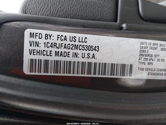 Aukcja sprzedaży 2021 Jeep Grand Cherokee Laredo X 4x4, vin: 1C4RJFAG2MC530543, numer aukcji: 45798619