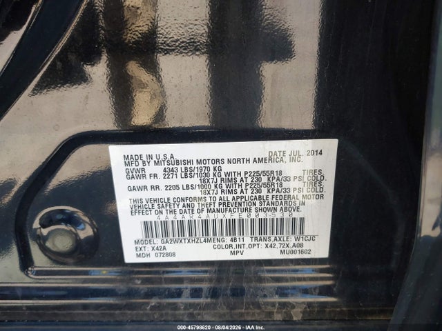 2015 Mitsubishi Outlander Sport Se მანქანა იყიდება აუქციონზე, vin: 4A4AR4AUXFE003530, აუქციონის ნომერი: 45798620