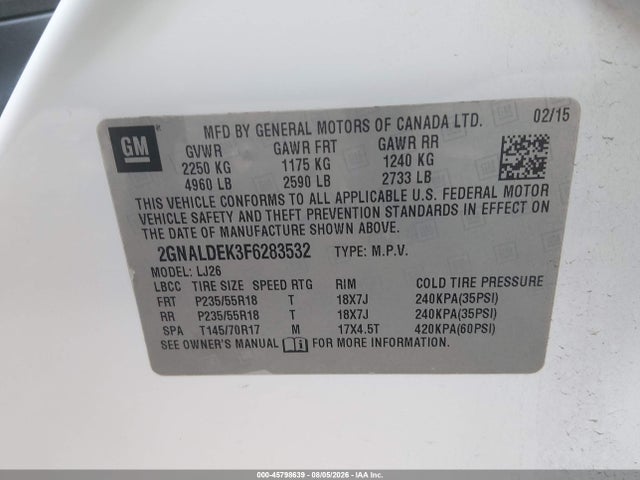 Chevrolet Equinox Ltz 2015 2GNALDEK3F6283532 Image 9