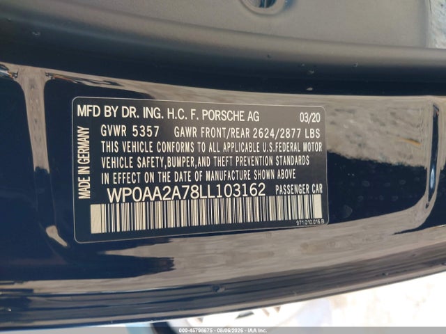 45798675 :رقم المزاد ، WP0AA2A78LL103162 vin ، 2020 Porsche Panamera 4 مزاد بيع