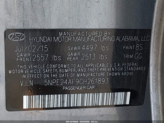 Hyundai SONATA SE 2016 5NPE24AF9GH261893 Image 9