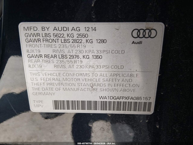 WA1DGAFPXFA085157 Audi Q5 3.0t Premium Plus