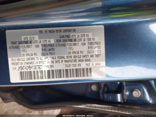 45798710 :رقم المزاد ، JM3KFACM5M1387907 vin ، 2021 Mazda Cx-5 Touring مزاد بيع