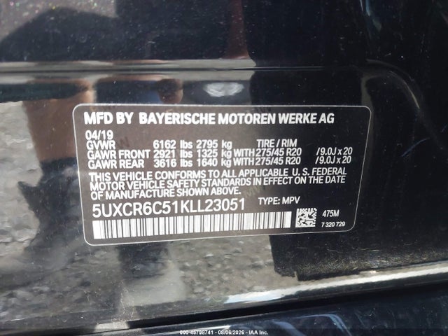 45798741 :رقم المزاد ، 5UXCR6C51KLL23051 vin ، 2019 Bmw X5 Xdrive40i مزاد بيع