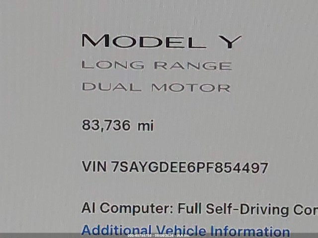 Продаж на аукціоні авто 2023 Tesla Model Y Awd/long Range Dual Motor All-wheel Drive, vin: 7SAYGDEE6PF854497, номер лоту: 45798755