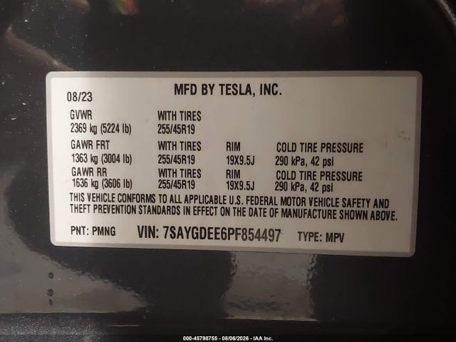 Продаж на аукціоні авто 2023 Tesla Model Y Awd/long Range Dual Motor All-wheel Drive, vin: 7SAYGDEE6PF854497, номер лоту: 45798755