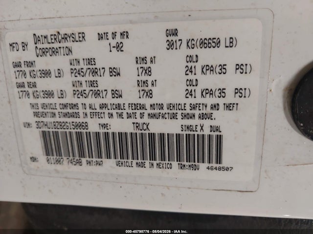 Aukcja sprzedaży 2002 Dodge Ram 1500 St, vin: 3D7HU18Z82G150068, numer aukcji: 45798776